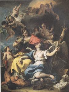RICCI, Sebastiano Allegory of France as Minerva or Wisdom Who Treads Ignorance Underfoot and Crowns Martial Virtue (mk05) France oil painting art